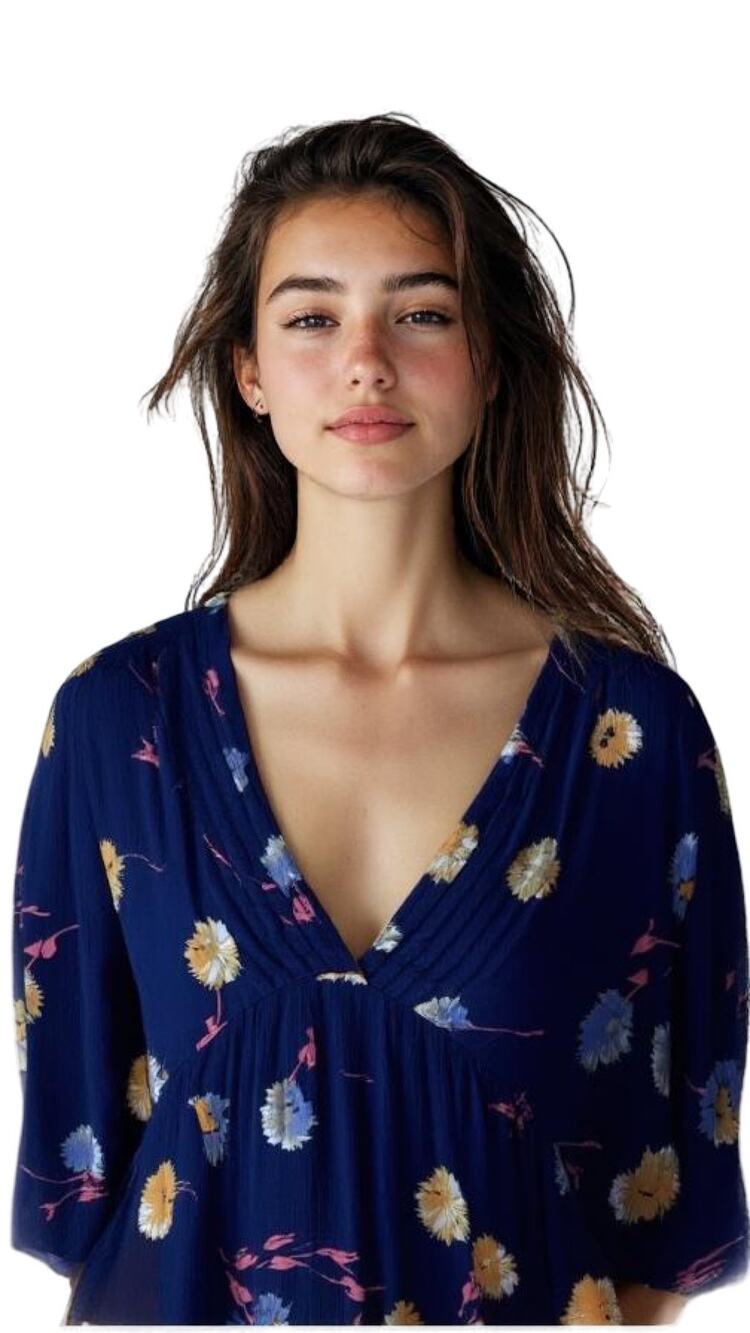 Fat Face ADELE Twilight Blooms Long Sleeved Blouse Steel Blue Floral Sz 2 NWT